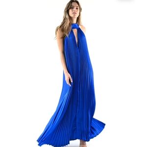 Vibrant Cobalt Blue Valley Pleated Maxi Dress
